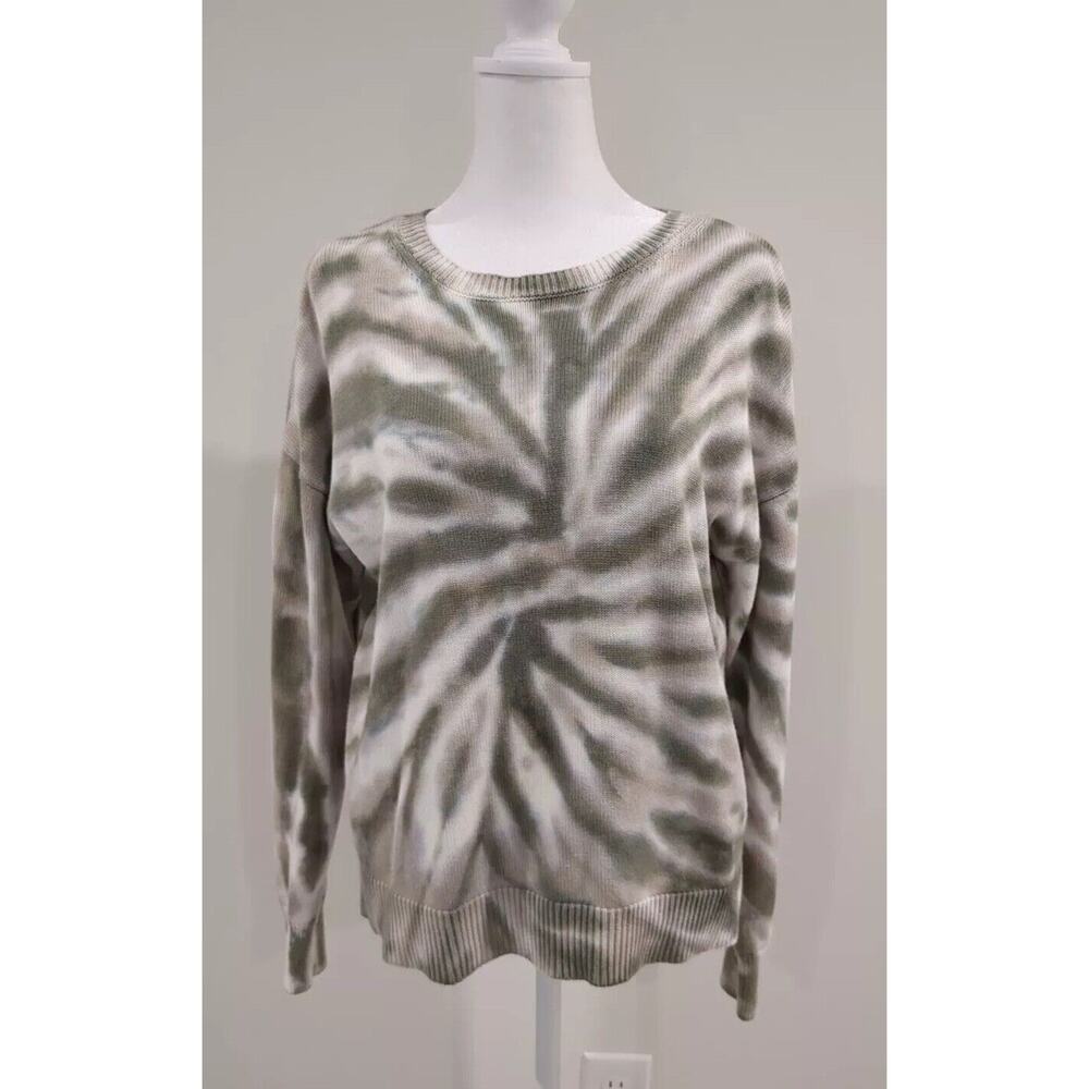 Women’s Large Design History Sweater Tie Dye Green White Long Sleeve Side Slits